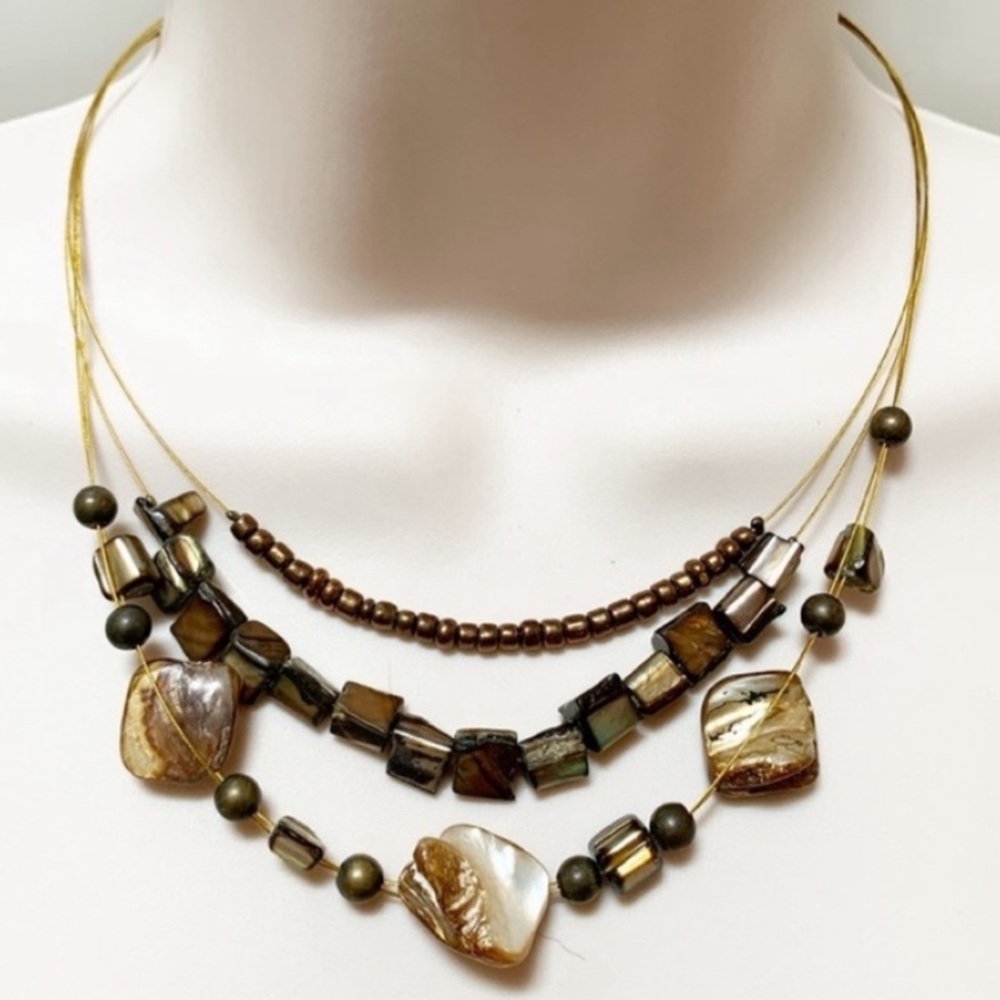 Vintage brown layered stone necklace